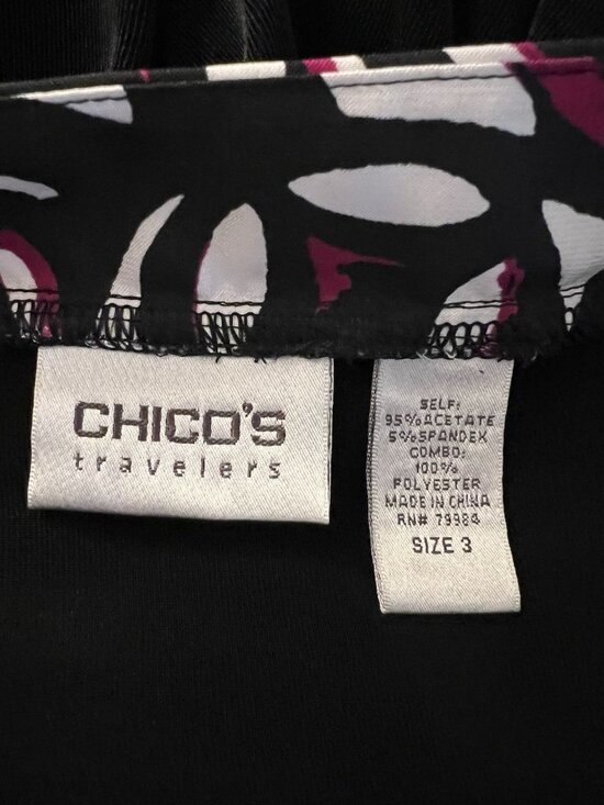 Chico’s Travelers Tunic Top Size 3 Black 3/4 Bell Sleeve Stretch Travel Blouse - Picture 7 of 8